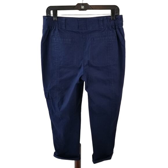 Chico's Navy Blue Cargo Pant Roll Cuff Pockets Elastic Waist Size 0.5 - Picture 2 of 4